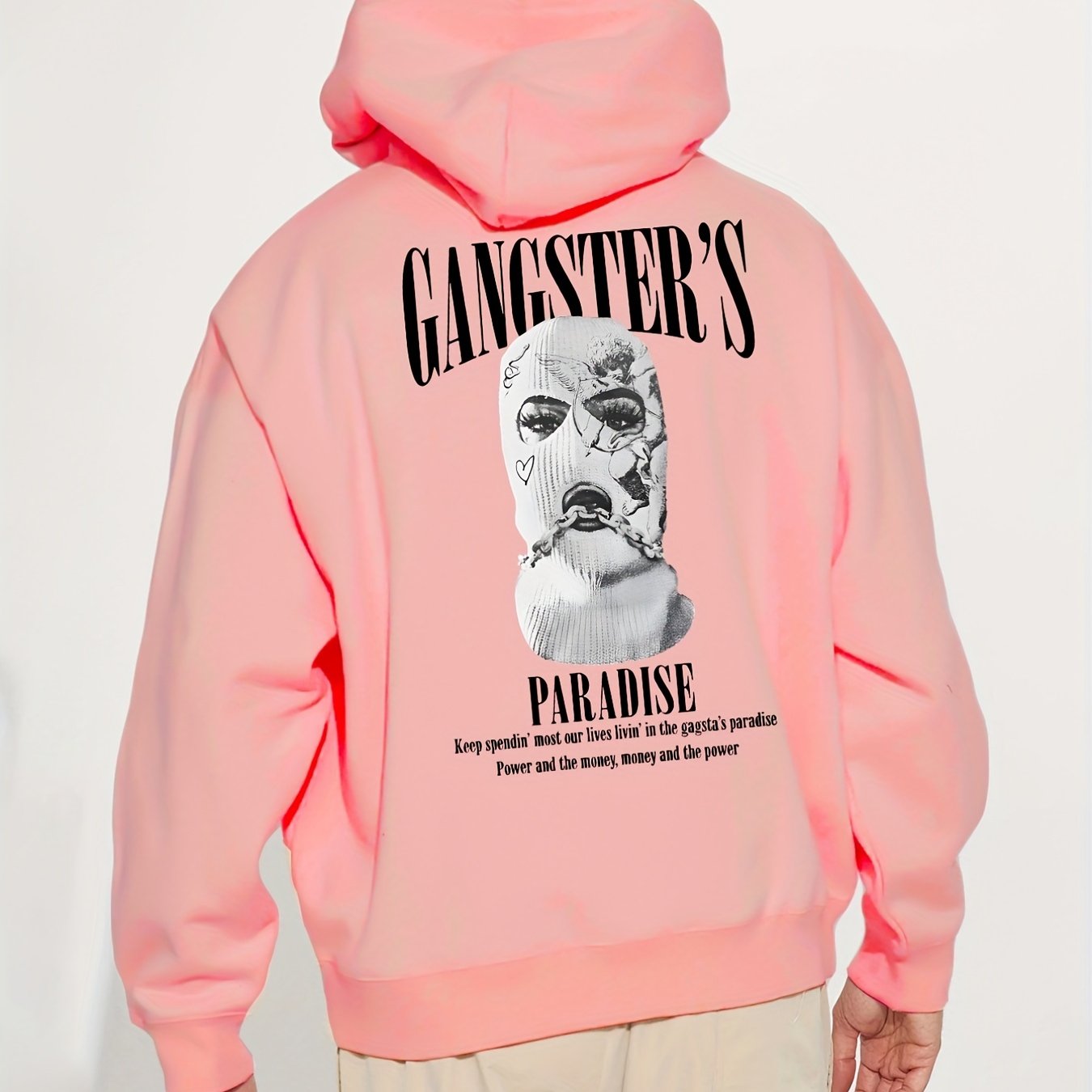 gbolsos  Men's Stylish Paradise Print Hoodie, Active Slightly Stretch Breathable Hooded Sweatshirt For Outdoor Fall Winter