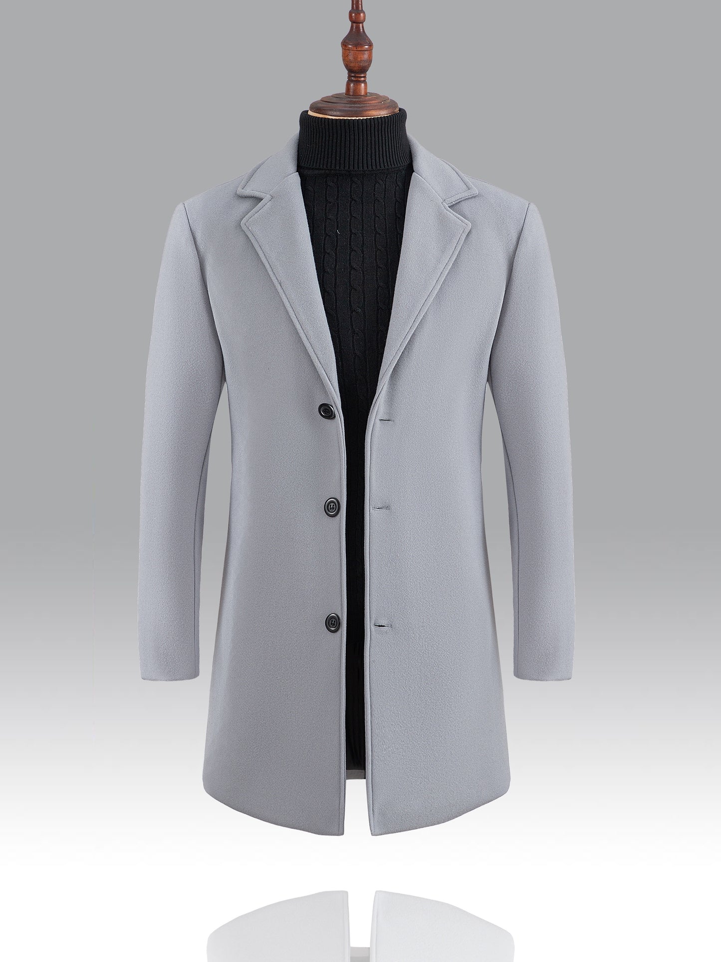 gbolsos  Classic Design Warm Coat, Men's Semi-formal Mid Length Button Up Lapel Coat For Fall Winter Business