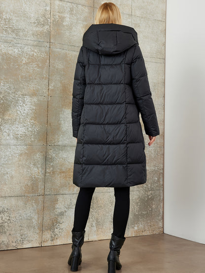 gbolsos  Contrast Trim Zipper Front Coat, Casual Side Pockets Long Sleeve Drawstring Hooded Cotton-padded Jacket Coat, Women's Clothing