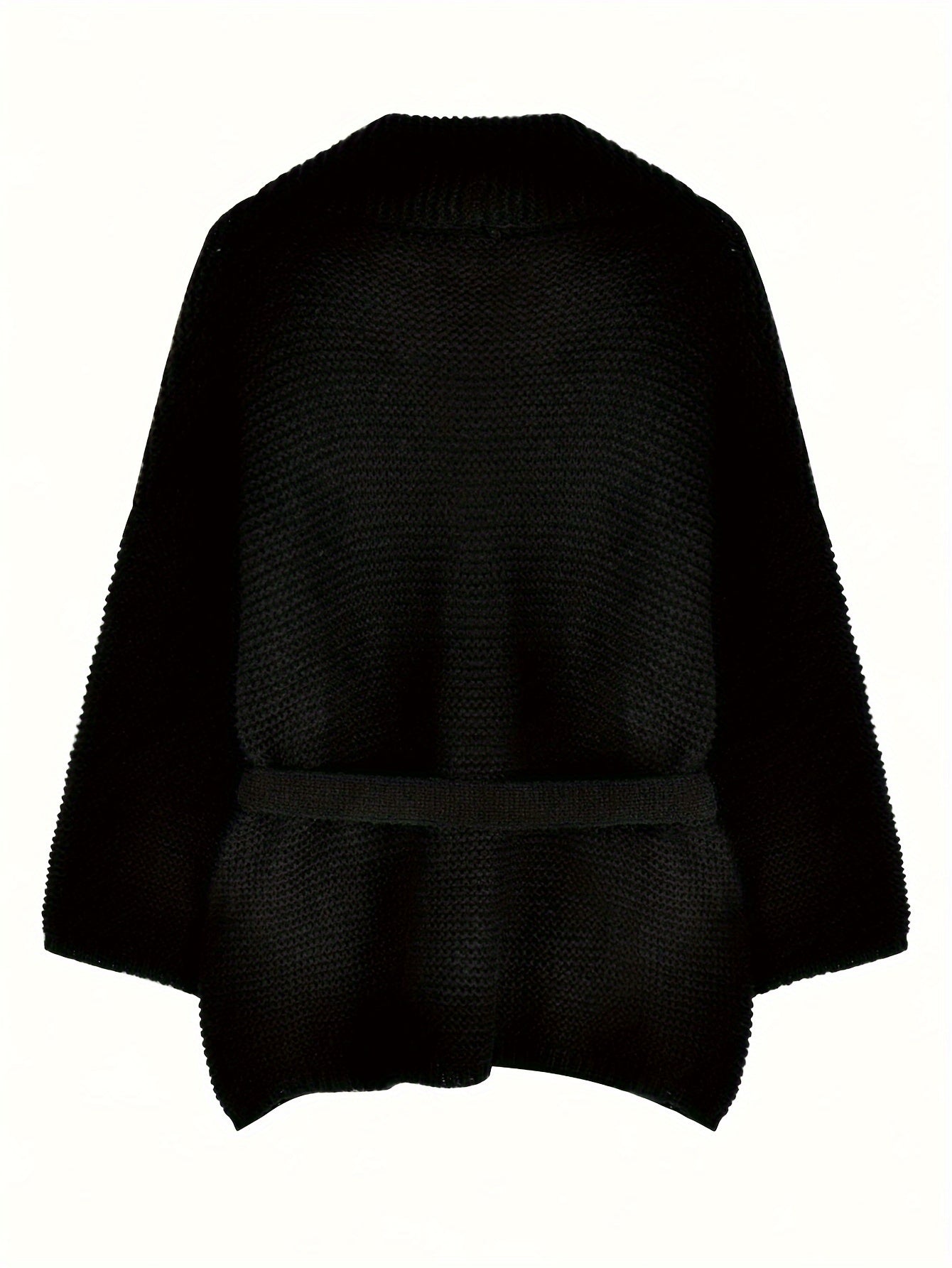 gbolsos  Solid Open Front Belted Knit Cardigan, Vintage Long Sleeve Thick Sweater Coat, Women's Clothing