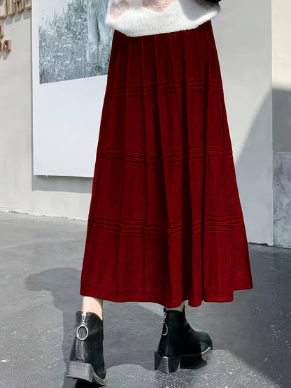 gbolsos  Solid Color Knit Tucked Skirt, Casual Ankle Length Skirt For Fall & Winter, Women's Clothing