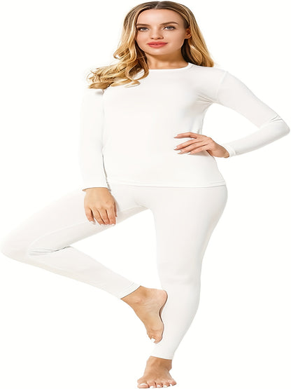 gbolsos  Thermal Underwear Set For Women Long Johns With Fleece Lined Long Sleeves Base Layer Set Top Bottom