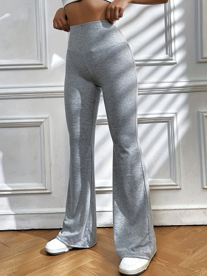 gbolsos  Solid Elastic Flare Leg Pants, Casual Loose Pants For Spring & Fall, Women's Clothing
