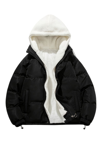 gbolsos  Warm Fleece Hooded Winter Jacket, Men's Casual Cotton Padded Coat For Fall Winter