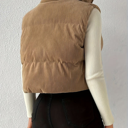 gbolsos  Solid Color Zip-up Puffy Vest, Elegant Sleeveless Vest For Fall & Winter, Women's Clothing