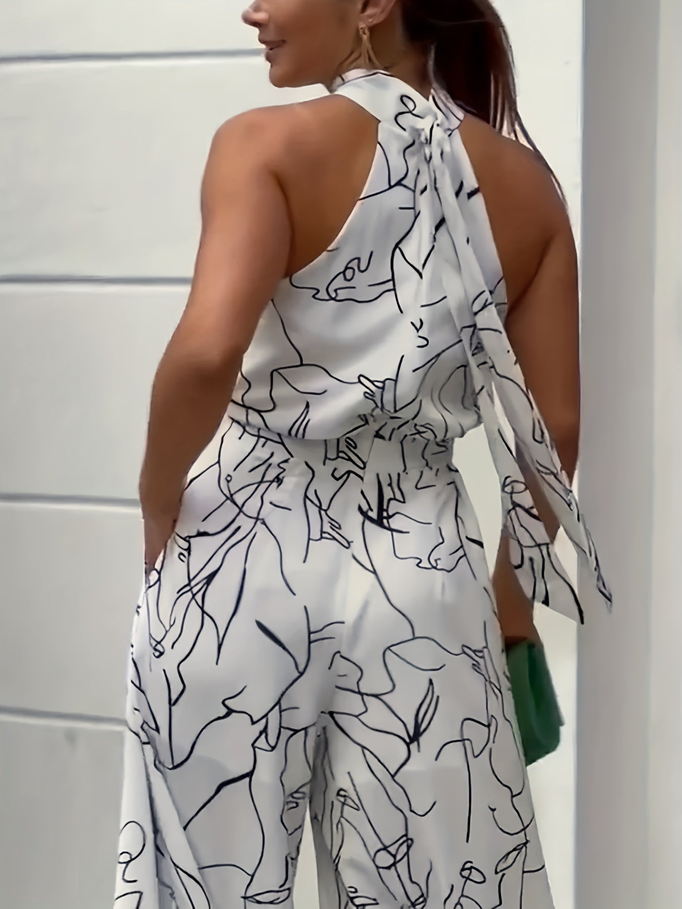 gbolsos  Abstract Print Wide Leg Jumpsuit, Elegant Sleeveless Jumpsuit For Spring & Summer, Women's Clothing