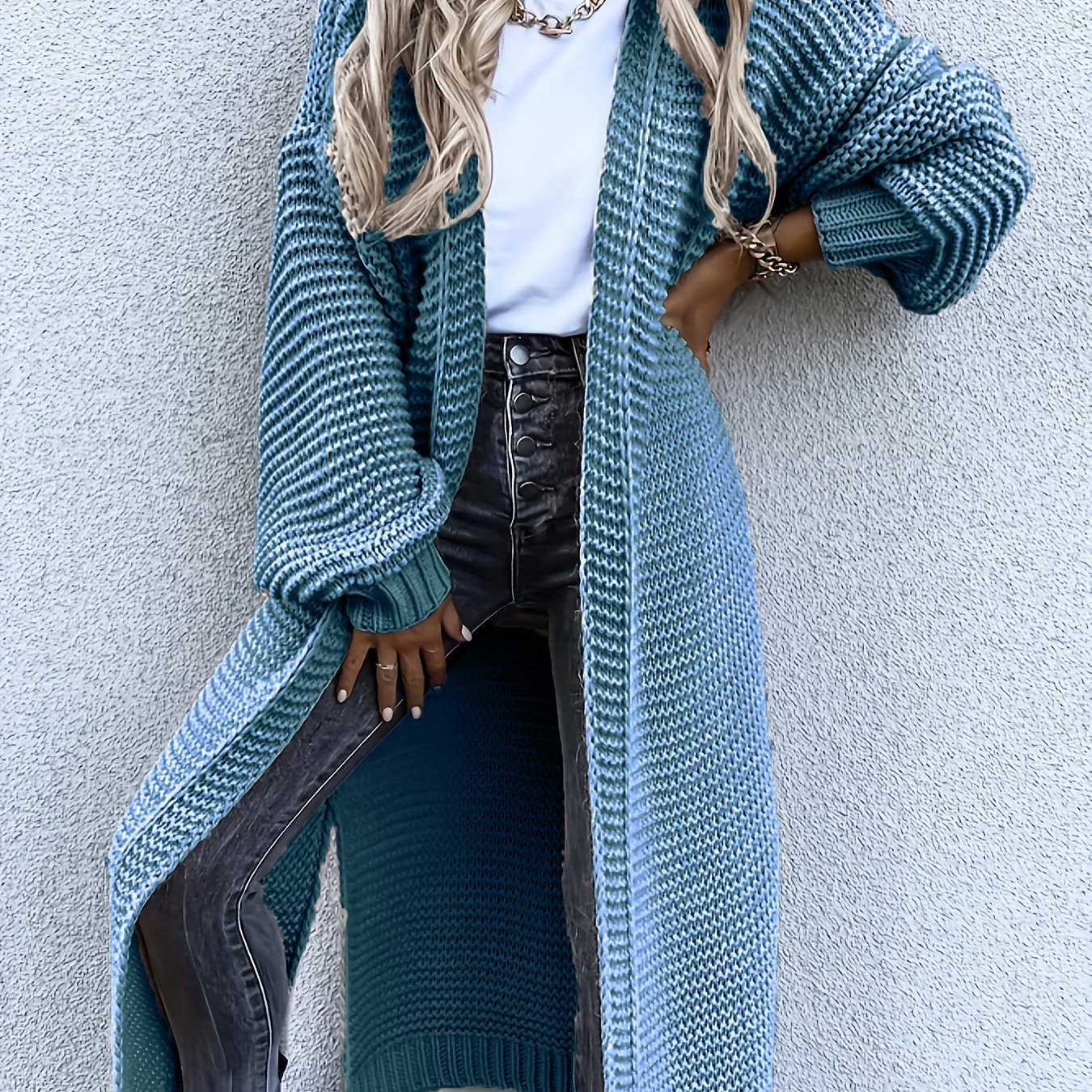 Solid Open Front Side Split Cardigan, Casual Long Sleeve Cardigan For Spring & Fall, Women's Clothing