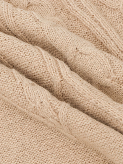 gbolsos  Plus Size Casual Sweater, Women's Plus Cable Knitted Lantern Sleeve Crew Neck Medium Stretch Pullover Jumper