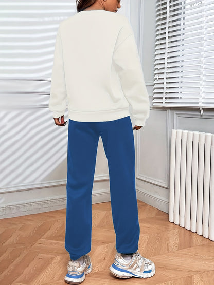 gbolsos  California Print Casual Two-piece Set, Long Sleeve Sweatshirt & Elastic Waist Sweatpants Outfits, Women's Clothing