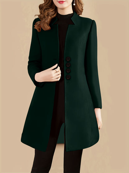 gbolsos  Single Breasted Solid Coat, Elegant Long Sleeve Versatile Outerwear, Women's Clothing