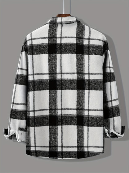 gbolsos  Fashionable And Casual Men's Plaid Cardigan Button Long Sleeve Lapel Jacket, Comfortable And Versatile, Suitable For Dates, Suitable For Autumn And Winter