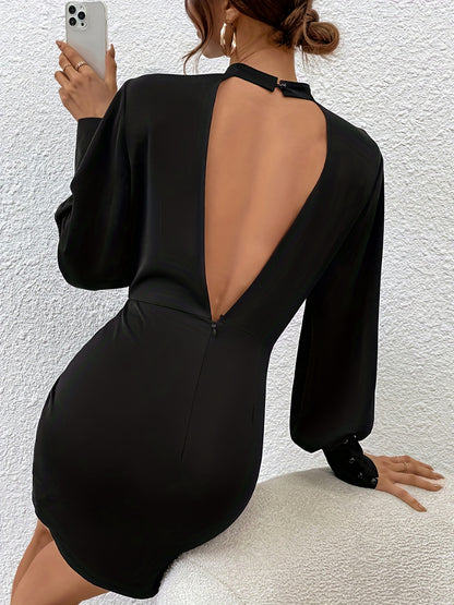 Long Sleeve Sheath Dress, Stand Collar Casual Every Day Dress, Women's Clothing
