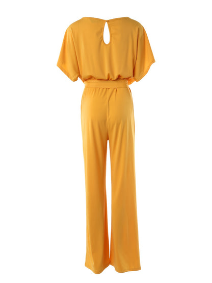 kkboxly  Batwing Sleeve Belted Jumpsuit, Solid Casual Jumpsuit, Women's Clothing