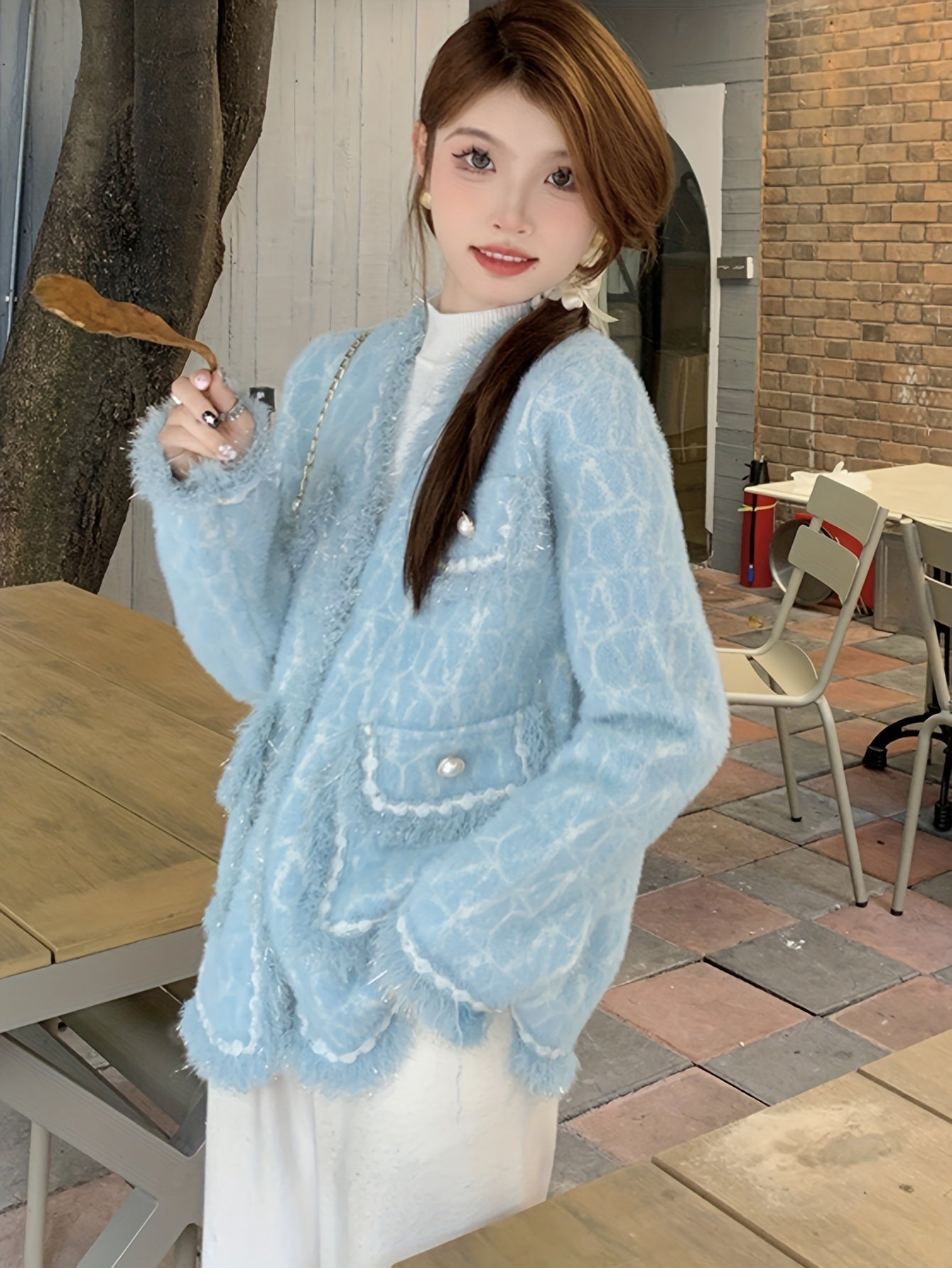 gbolsos  Elegant Button Front Cardigan, Long Sleeve Contrast Trim Jacket For Fall & Winter, Women's Clothing