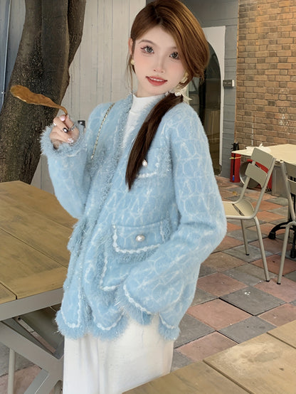 gbolsos  Elegant Button Front Cardigan, Long Sleeve Contrast Trim Jacket For Fall & Winter, Women's Clothing