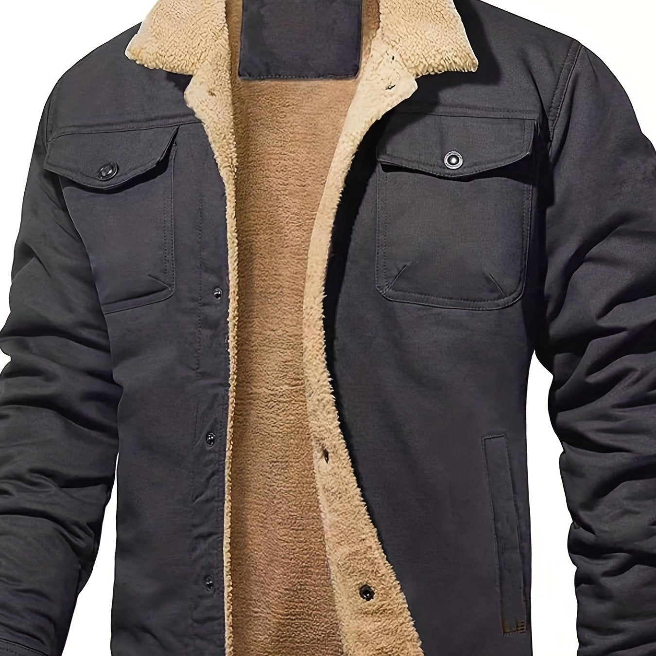 gbolsos  Men's Warm Fleece Cargo Jacket For Fall Winter, Casual Warm Thick Coat For Outdoor Activities