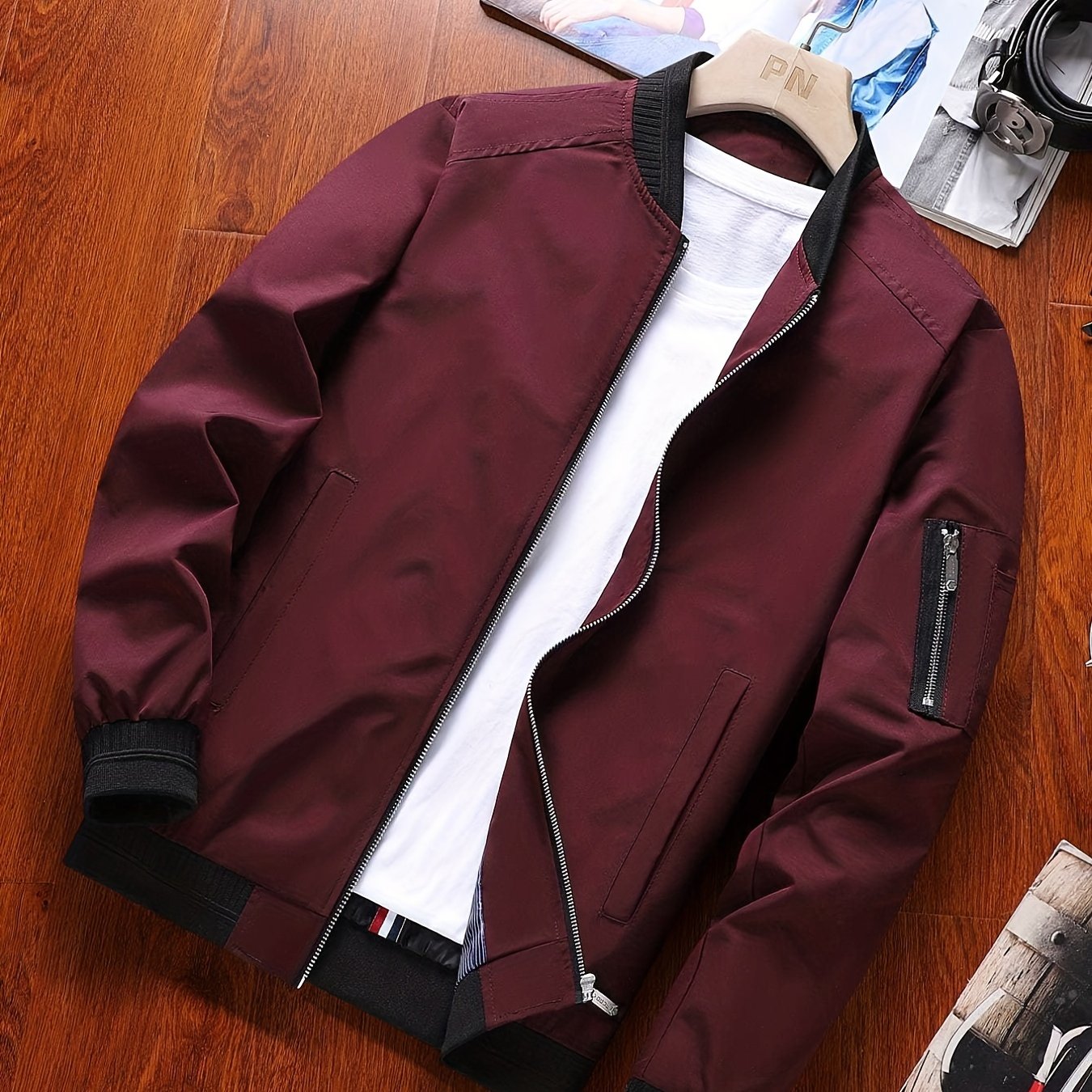gbolsos  Jackets For Men, Fall Winter Stand Collar Zip Up Baseball Jacket, Black