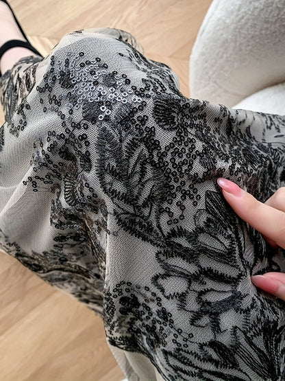 Contrast Mesh Knotted Skirts, Elegant A Line Skirts For Spring & Summer, Women's Clothing