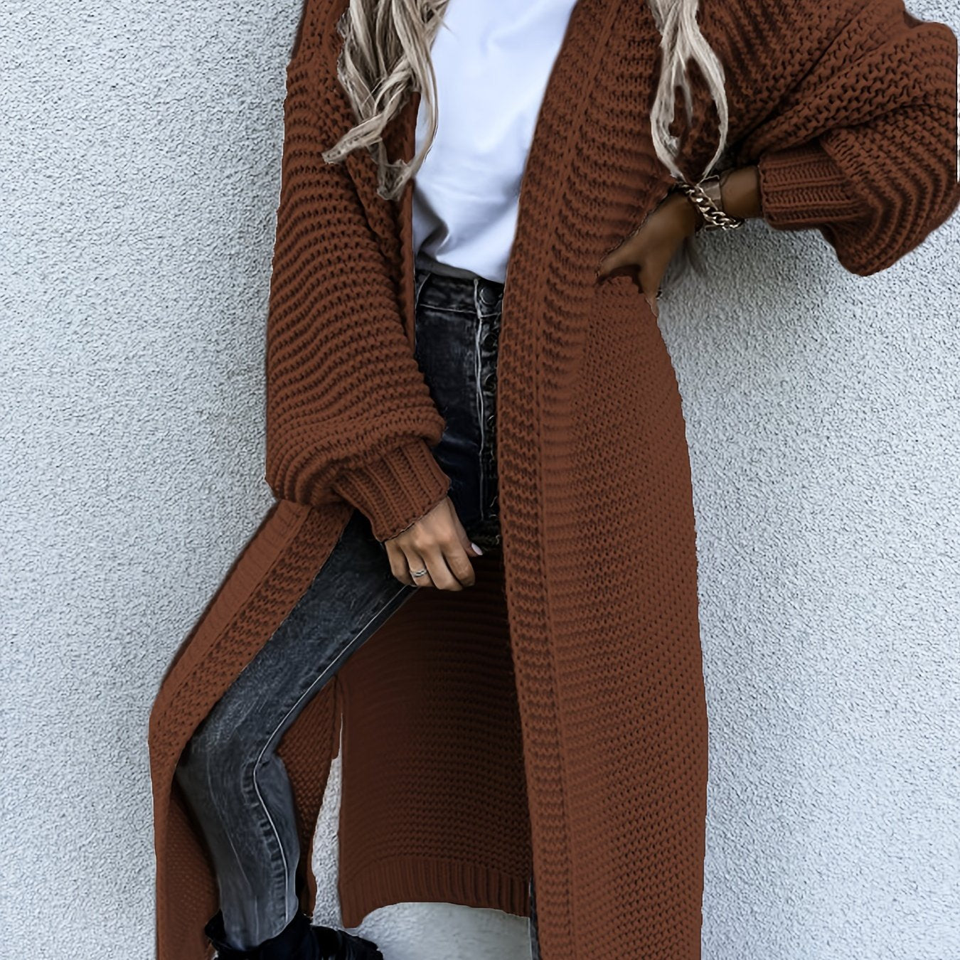 Solid Open Front Side Split Cardigan, Casual Long Sleeve Cardigan For Spring & Fall, Women's Clothing