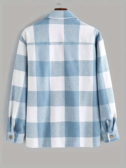 gbolsos  Men's Fashion Plaid Print Shirt Jacket Long Sleeve Shirt Casual Oversized Tops For Spring/autumn, Men's Clothing