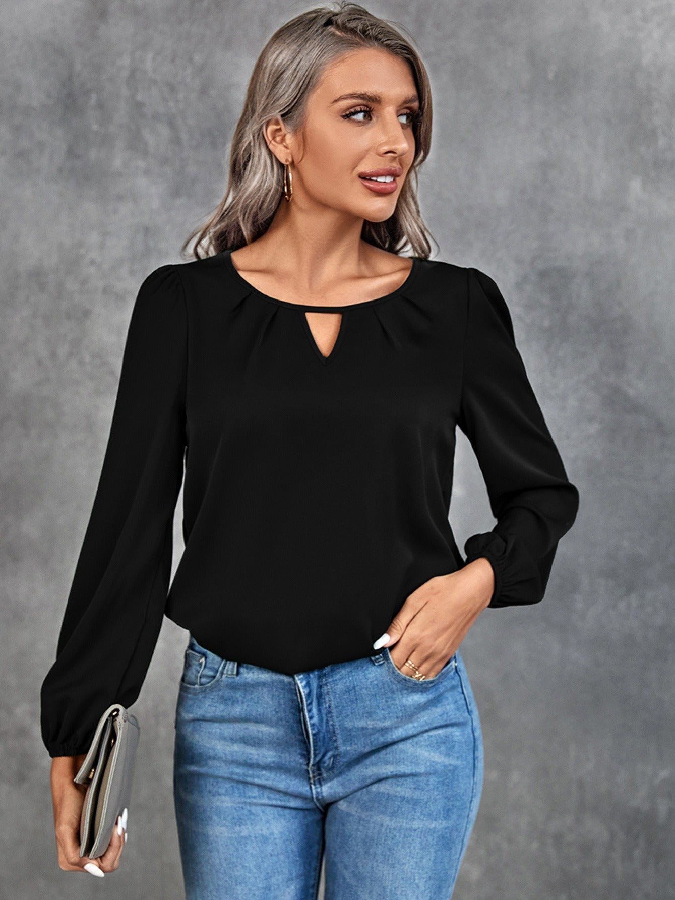 Women's Blouse Solid Classic Casual Gathered Casual Loose Long Sleeve Blouse