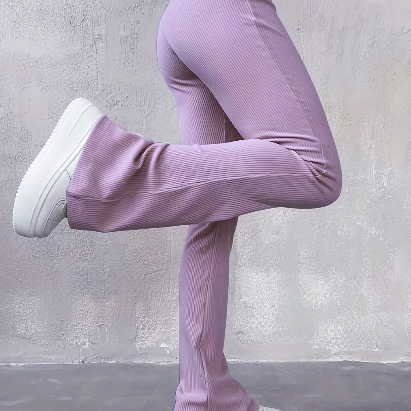 Casual Rib Simple Slim Leggings Pants, Solid High Waisted Fashion Fall & Winter Long Pants, Women's Clothing