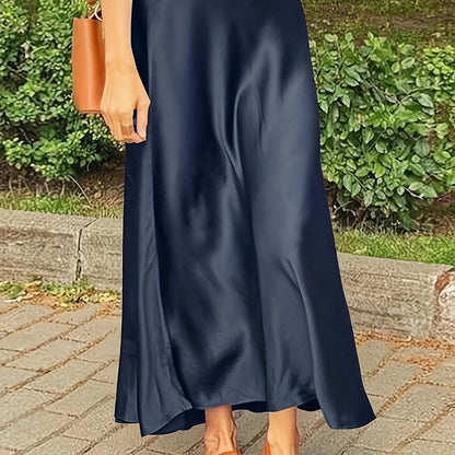 Plus Size Solid Simple Skirt, Casual High Waist Midi Skirt, Women's Plus Size Clothing