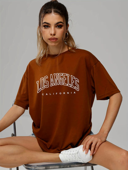 gbolsos  Solid Color Letter Print Casual Sports T Shirt, Soft Crew Neck Short Sleeve Tee, Women's Clothing