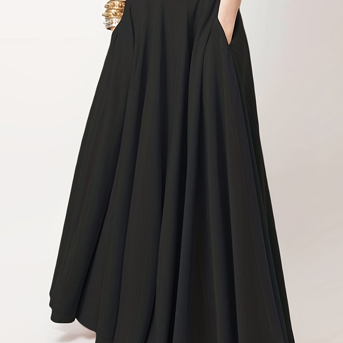 gbolsos  High Waist Pleated Skirts, Casual Zipper Solid Maxi Skirts, Women's Clothing