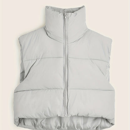Lightweight Zip Up Vest Coat, Solid Sleeveless Thermal Vest Coat For Fall & Winter, Women's Clothing