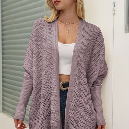gbolsos  Solid Simple Knit Cardigan, Casual Long Sleeve Open Front Sweater, Women's Clothing