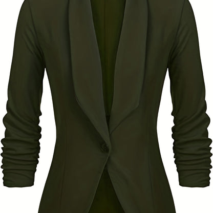 Solid Lapel Long Sleeve Blazer Jacket, Casual Commuter Office Lightweight Outerwear, Women's Clothing