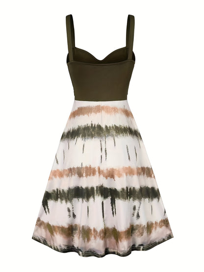 Tie Dye Criss Cross Dress, Casual Sleeveless Ruffle Dress, Women's Clothing