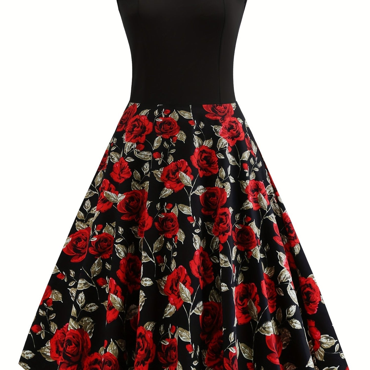 2025 gbolsos  Women's Dresses Contrast Lace Vintage Dark Peony Print Sleeveless Dress