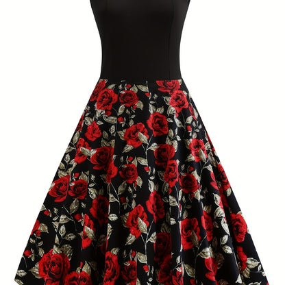 2025 gbolsos  Women's Dresses Contrast Lace Vintage Dark Peony Print Sleeveless Dress