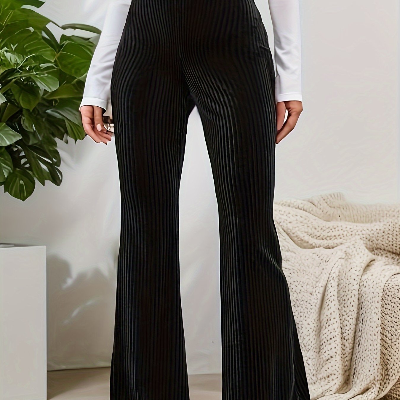 Girls Stretchy Knit High Waist Casual Slim Fit Flare Leg Pants