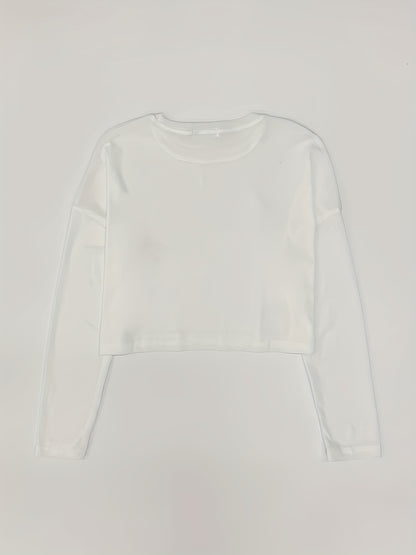 gbolsos  Solid Thin Crew Neck T-Shirt, Casual Long Sleeve Top For Spring & Summer, Women's Clothing