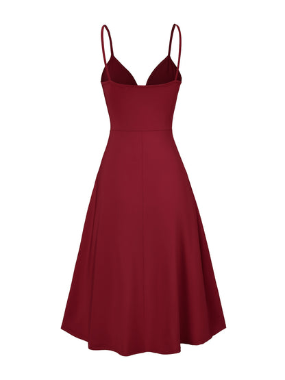 Twist Spaghetti Strap Dress, Elegant Solid Sleeveless Split Dress, Women's Clothing