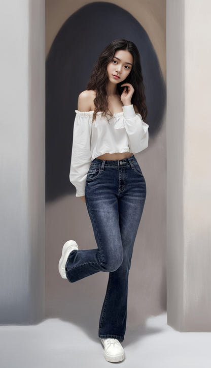 Fleece Liner Washed Bootcut Jeans, Slant Pockets High Stretch Denim Pants, Women's Denim Jeans & Clothing