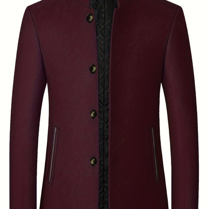 gbolsos  Warm Wool Blend Jacket Coat, Men's Casual Stand Collar One Breasted Jacket For Fall Winter, Father's Gift