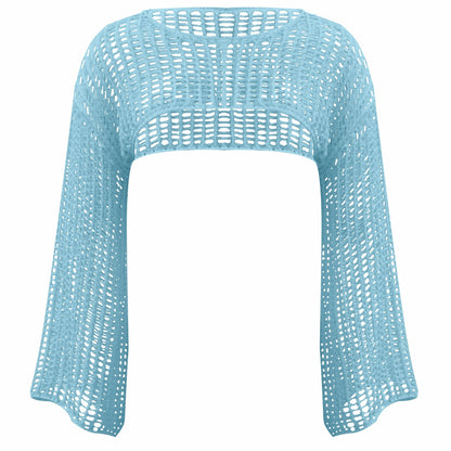 Y2K Hollow Out Crop Sweater, Long Sleeve Casual Sweater For Spring & Fall, Women's Clothing