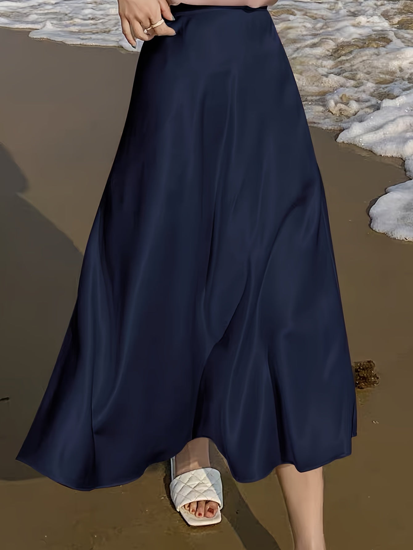 Plus Size Solid Simple Skirt, Casual High Waist Midi Skirt, Women's Plus Size Clothing