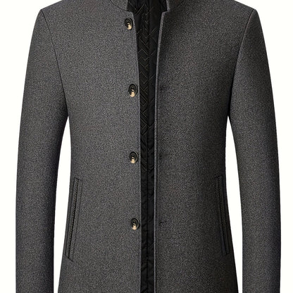 gbolsos  Warm Wool Blend Jacket Coat, Men's Casual Stand Collar One Breasted Jacket For Fall Winter, Father's Gift
