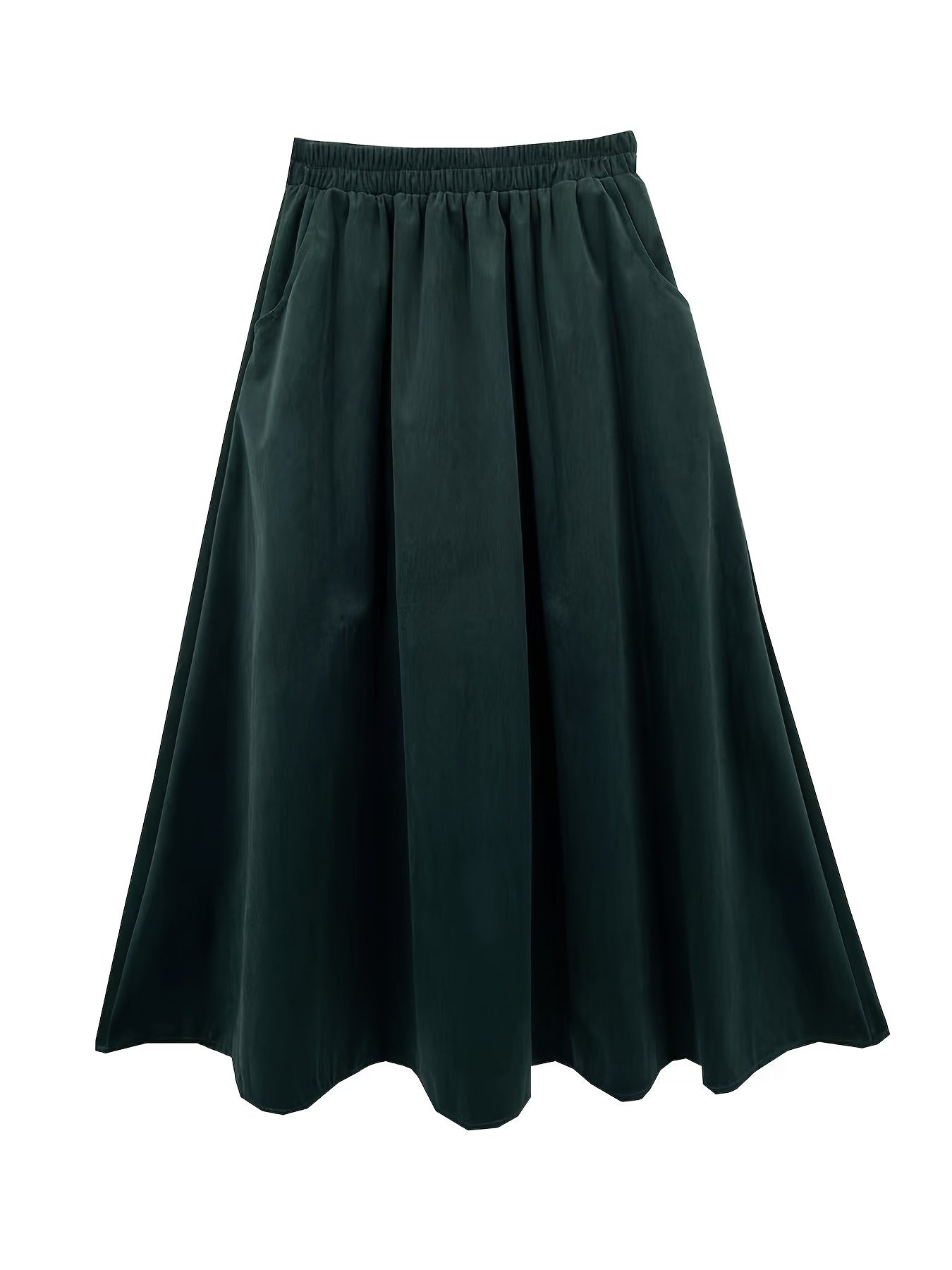gbolsos  Plus Size Casual Skirt, Women's Plus Solid Elastic High Rise Swing Maxi Skirt With Pockets