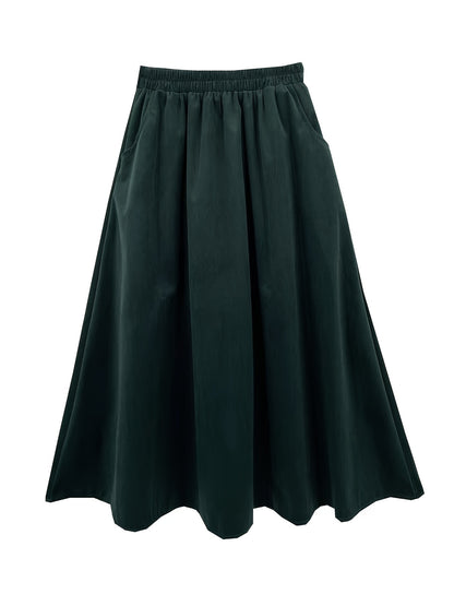 gbolsos  Plus Size Casual Skirt, Women's Plus Solid Elastic High Rise Swing Maxi Skirt With Pockets