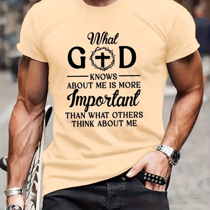 gbolsos  'What God Knows About Me' Print T Shirt, Tees For Men, Casual Short Sleeve Tshirt For Summer Spring Fall, Tops As Gifts