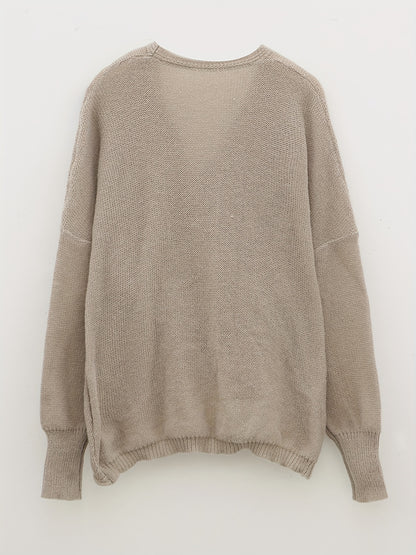 gbolsos  Solid Surplice Neck Cross Front Sweater, Casual Long Sleeve Sweater For Spring & Fall, Women's Clothing