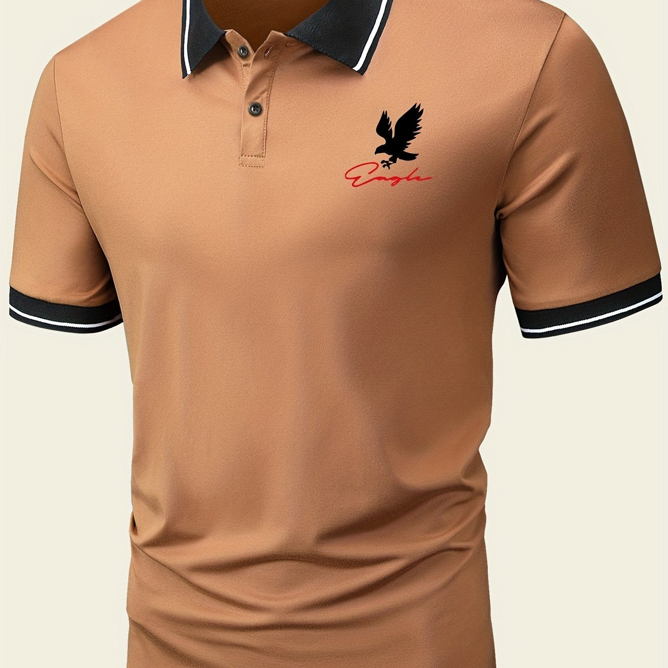 Horse Pattern Casual Slightly Stretch Button Front Short Sleeve Polo Shirt, Men's Clothes For Summer