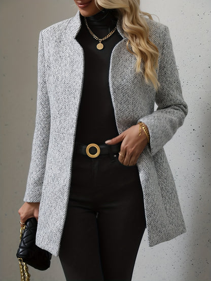 gbolsos  Open Front Textured Blazer, Elegant Long Sleeve Blazer For Office & Work, Women's Clothing