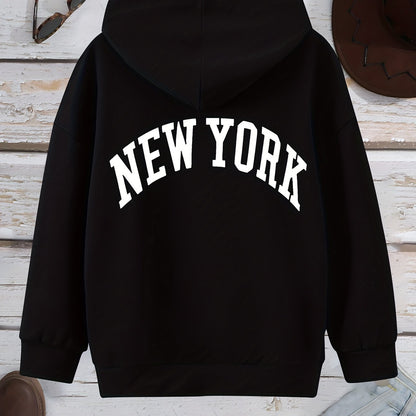 gbolsos  NEW YORK Letter Print Boys Casual Pullover Long Sleeve Hoodies, Boys Sweatshirt For Spring Fall, Kids Hoodie Tops Outdoor